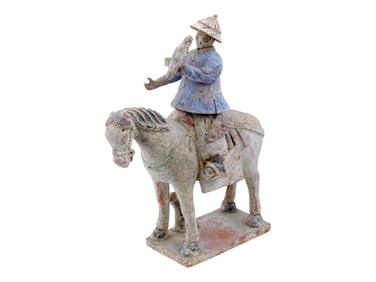 20TH C CHINESE TANG MANNER HORSE RIDER POTTERY STATUE