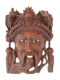 CHINESE CARVED ROSEWOOD EMPEROR WALL MASK