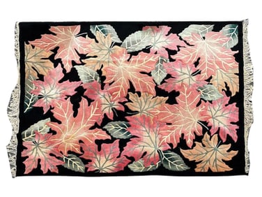 VTG CHINESE WOOL RUG WITH MAPLE LEAVES PATTERN