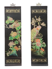 CHINESE CHINOISERIE HAND PAINTED CARVED WOOD PANELS