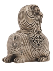 CHINESE SILVER PLATED BUDDHA RHINO INCENSE BURNER