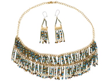 SET OF NECKLACE EARRINGS W ANCIENT CARVED STONE BEADS