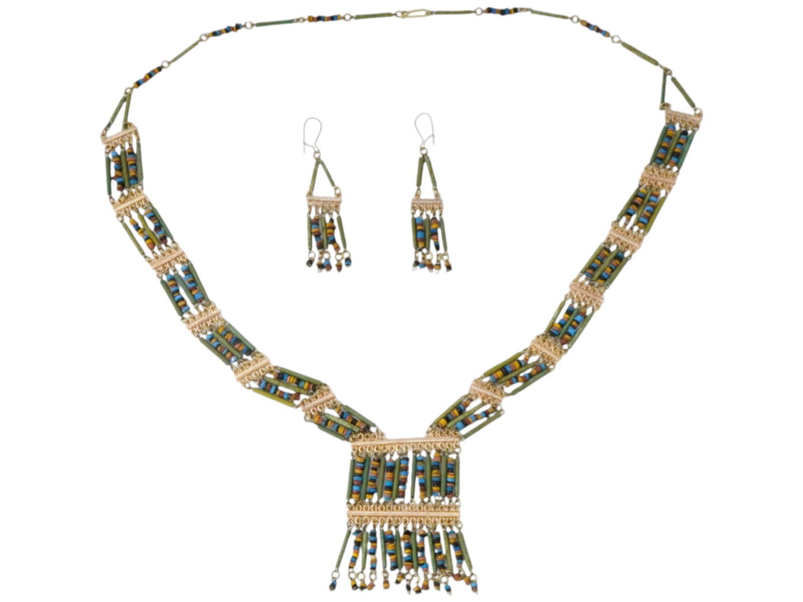SET OF NECKLACE EARRINGS W ANCIENT CARVED STONE BEADS (1 of 3)