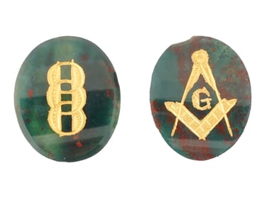 LOT OF GILDED AND CARVED BLOOD STONE INTAGLIOS