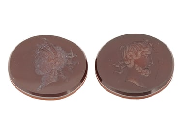 ANTIQUE CARVED CARNELIAN INTAGLIOS POSEIDON AND ATHENA