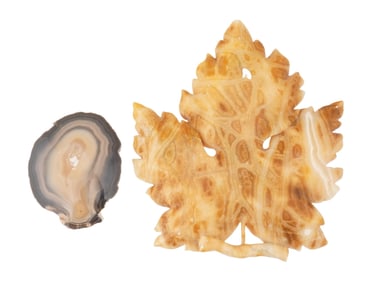 TWO DECORATIVE HAND CARVED AGATE ONYX STONE PLATES