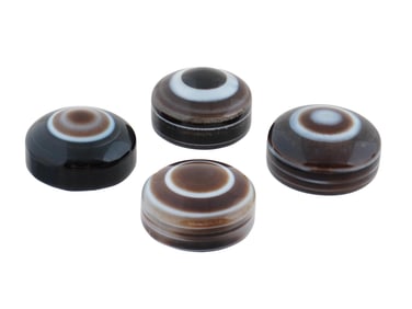 COLLECTION OF FOUR POLISHED EYE AGATE JEWELRY PENDANTS