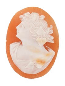 ANTIQUE CARNELIAN AND SHELL WOMAN PORTRAIT CAMEO