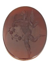 ANTIQUE CARNELIAN WINGED MALE PORTRAIT CAMEO