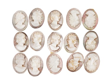 COLLECTION OF ANTIQUE PORTRAIT CARVED SHELL CAMEOS