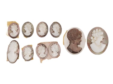 COLLECTION OF ANTIQUE HAND CARVED CAMEOS VARIOUS SIZES