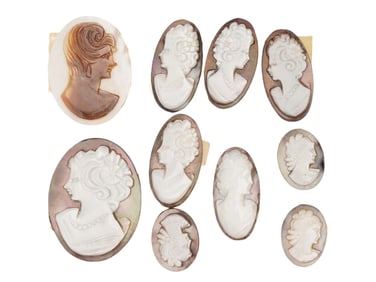 COLLECTION OF 10 CARVED SHELL CAMEO MEDALLIONS