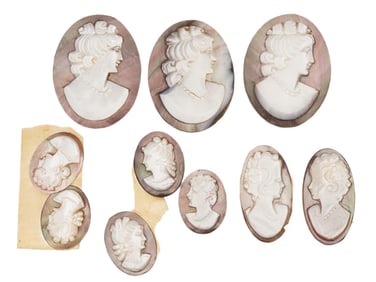 COLLECTION OF ANTIQUE HAND CARVED SHELL CAMEOS