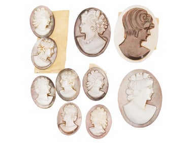 COLLECTION OF ANTIQUE HAND CARVED SHELL CAMEOS