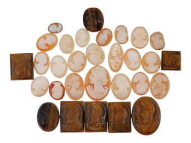 COLLECTION OF HAND CARVED SHELL CAMEO MEDALLIONS