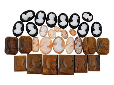 COLLECTION OF ANTIQUE HAND CARVED CAMEOS