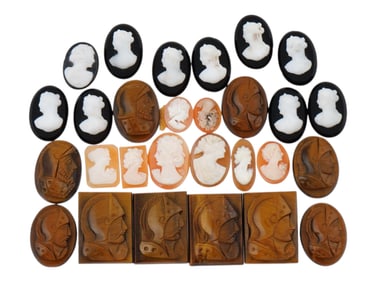 COLLECTION OF HAND CARVED SHELL CAMEO MEDALLIONS