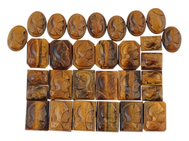 COLLECTION OF HAND CARVED STONE CAMEO MEDALLIONS