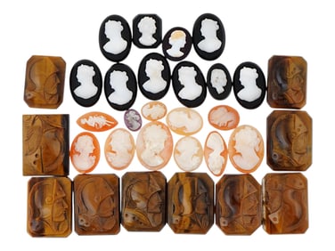 COLLECTION OF ANTIQUE HAND CARVED CAMEOS