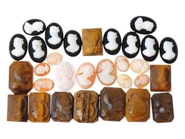 COLLECTION OF HAND CARVED SHELL CAMEO MEDALLIONS