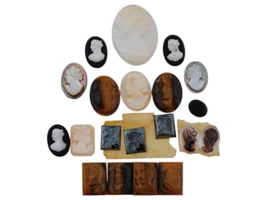 COLLECTION OF 20 VARIOUS ANTIQUE HAND CARVED CAMEOS
