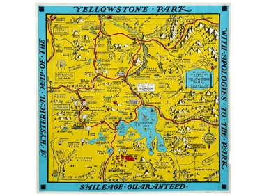 VINTAGE AMERICAN POSTER HYSTERICAL MAP YELLOWSTONE PARK