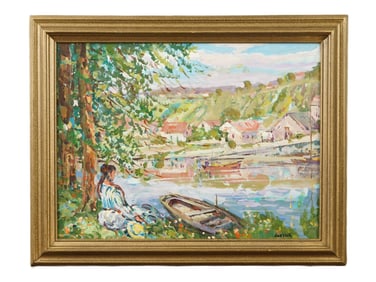LANDSCAPE PAINTING WITH WOMAN SEATED SIGNED GARTIER