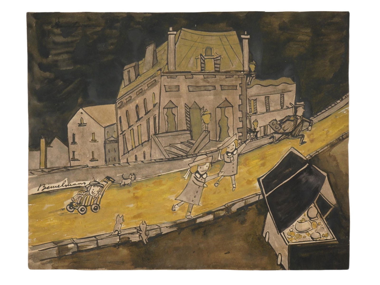 ATTR LUDWIG BEMELMANS AMERICAN PAINTING ON PAPER (1 of 5)
