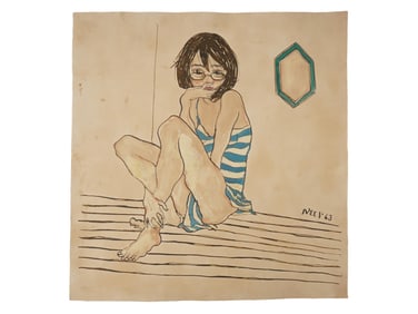 ATTR ALICE NEEL AMERICAN PORTRAIT PAINTING ON PAPER