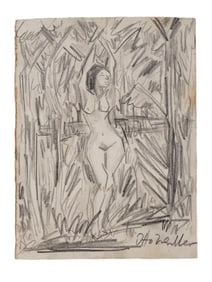 ATTR TO OTTO MUELLER NUDE CRAYON PAINTING WITH COA