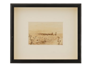 MID CENTURY WATERCOLOR PAINTING WESTERN SCENE COWBOYS