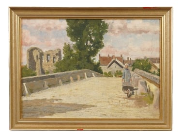 FRENCH TOWN LANDSCAPE OIL PAINTING SIGNED