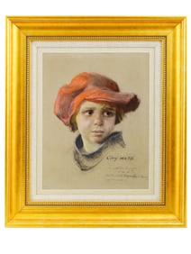 AMERICAN PORTRAIT PENCIL PASTEL PAINTING BY GUY HOFF