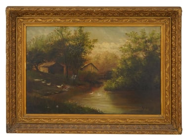 ATTR TO GEORGE FRANK HIGGINS RURAL OIL PAINTING