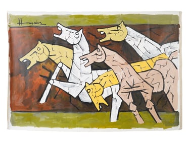 INDIAN OIL PAINTING SIGNED MAQBOOL FIDA HUSAIN W COA