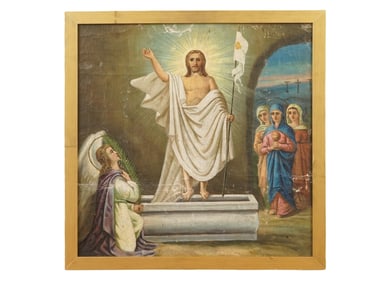ANTIQUE 19TH C RUSSIAN ICON RESURRECTION OF JESUS