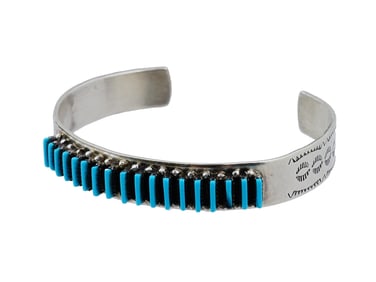 VTG AMERICAN LASTYANO SILVER TURQUOISE CUFF BRACELET