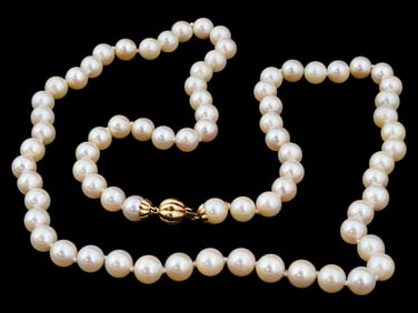 JAPANESE WHITE PEARL BEADED NECKLACE W GOLD CLASP