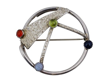 VINTAGE SILVER GEOMETRIC BROOCH WITH 4 STONES