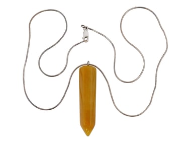 VINTAGE HONEY YELLOW JADE PENDANT WITH SILVER CHAIN