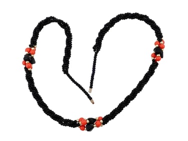 VINTAGE NECKLACE WITH ONYX BEADS AND CORAL ACCENTS