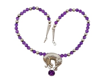 VINTAGE CAROL FELLEY LEOPARD AMETHYST STERLING SILVER NECKLACE