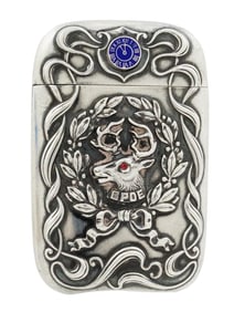 VINTAGE STERLING SILVER RUBY ENAMEL ELK MATCH SAFE