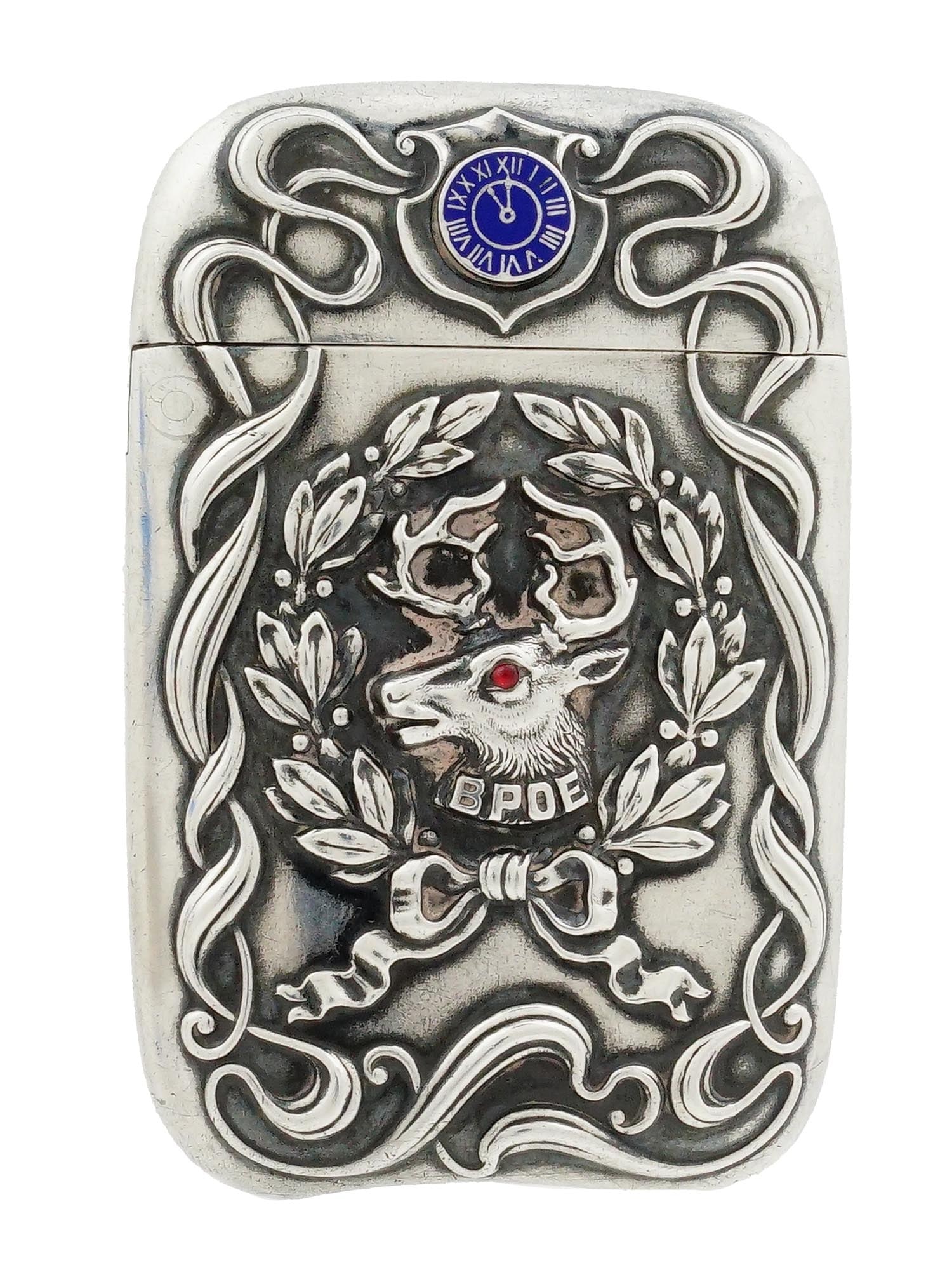 VINTAGE STERLING SILVER RUBY ENAMEL ELK MATCH SAFE (1 of 9)