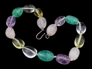 AUSTRIAN CRYSTAL GLASS BEADS NECKLACE W SILVER CLASP