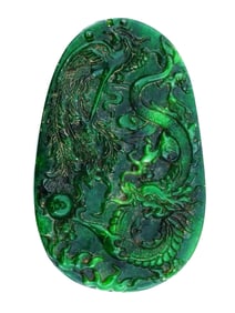 CHINESE DRAGON PHOENIX BIRD HAND CARVED JADE PENDANT