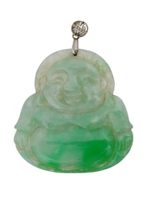 VINTAGE CHINESE JADE SILVER BUDDHA FIGURINE PENDANT