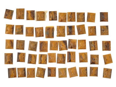 COLLECTION OF 50 HAND CARVED TIGERS EYE CAMEOS