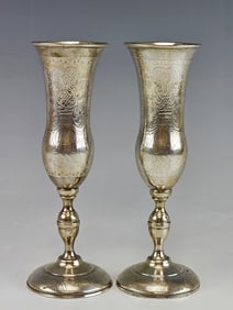 PAIR OF LARGE ANTIQUE 19TH C RUSSIAN SILVER FLUTES