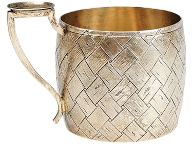 19TH C RUSSIAN TEA GLASS HOLDER TROMPE-L'OEIL OVCHINNIKOV